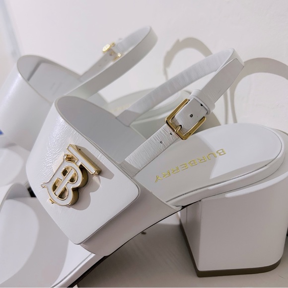 Burberry Virginia Block Heel Sandals - Optic White Size 40.5 - Picture 6 of 16